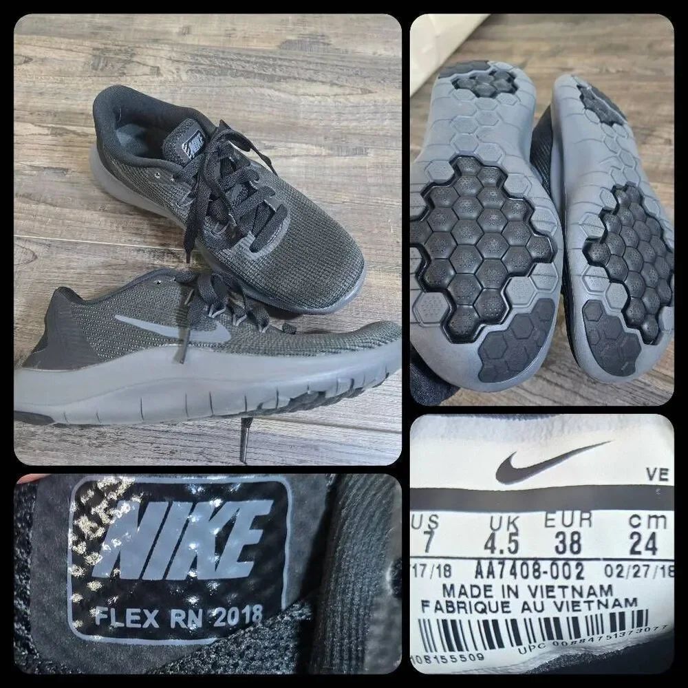 Nike Flex 2018 black gray  running trainers sneakrs women's sz 7 bouncy tread